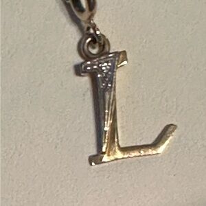 Vintage Solid 10K Yellow & White Gold ‘L' Initial Pendant Charm w Diamond Clasp